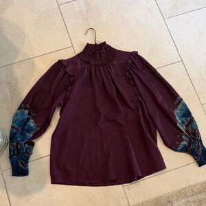Raquel Allegra Burgundy Long Sleeve Blouse